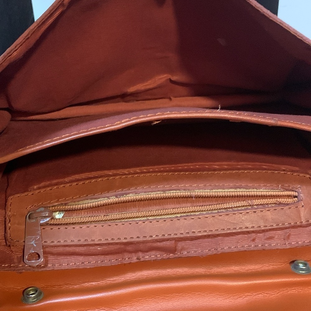 Vintage 70s Brown Genuine Leather Clutch Purse Envelope Style Hand Bag - Picture 7 of 9